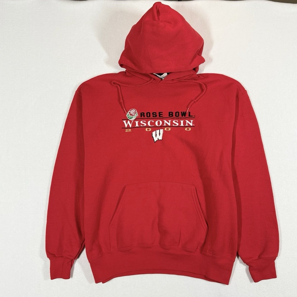 Vintage Lee Sport Rose Bowl 2000 Hoodie Adult Medium Red Wisconsin Badgers EUC